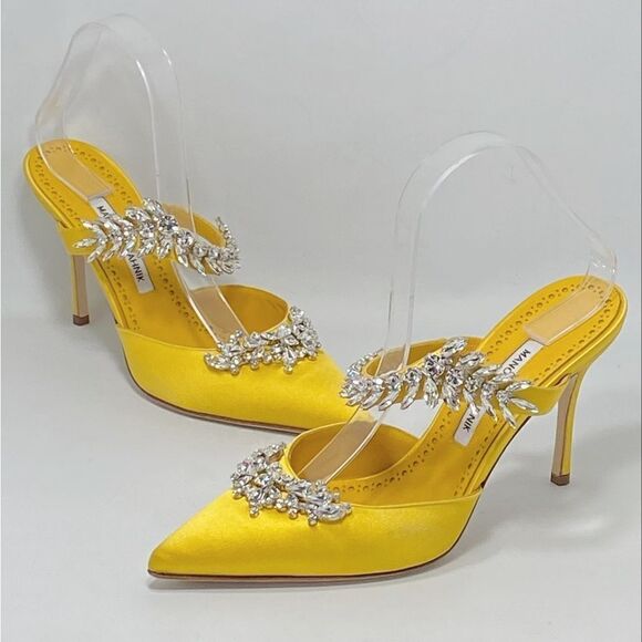 Manolo Blahnik Lurum 90MM Embellished Satin Mules size 40 - Picture 5 of 15